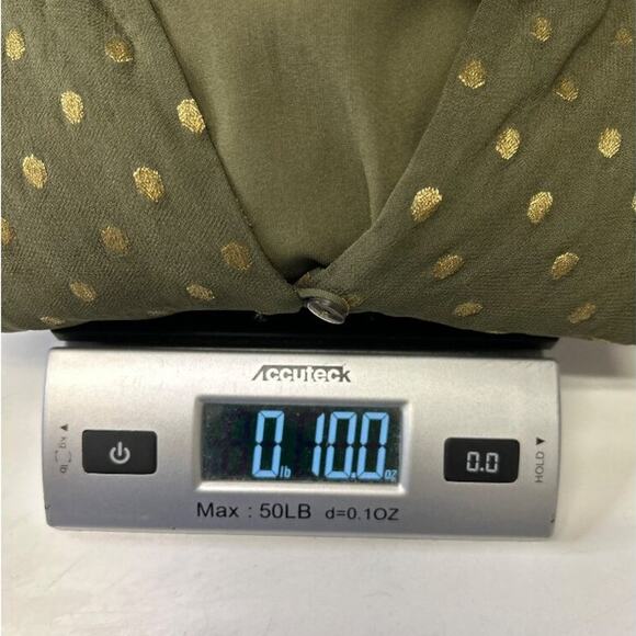 Chico's Women’s Green Jacquard Dot Embroidered  Velvet Details Peasant Blouse M - Picture 11 of 13